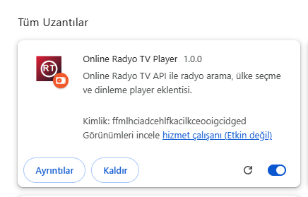 Chrome eklentisi görünümü