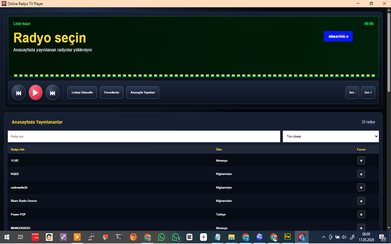 Online Radyo TV Chrome player ekran görüntüsü